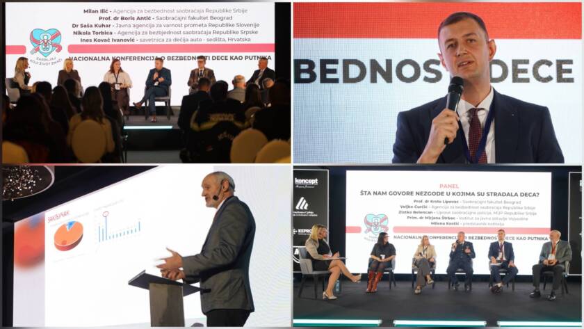 „Govornik drži izlaganje na konferenciji o sigurnosti djece u prometu pred publikom“